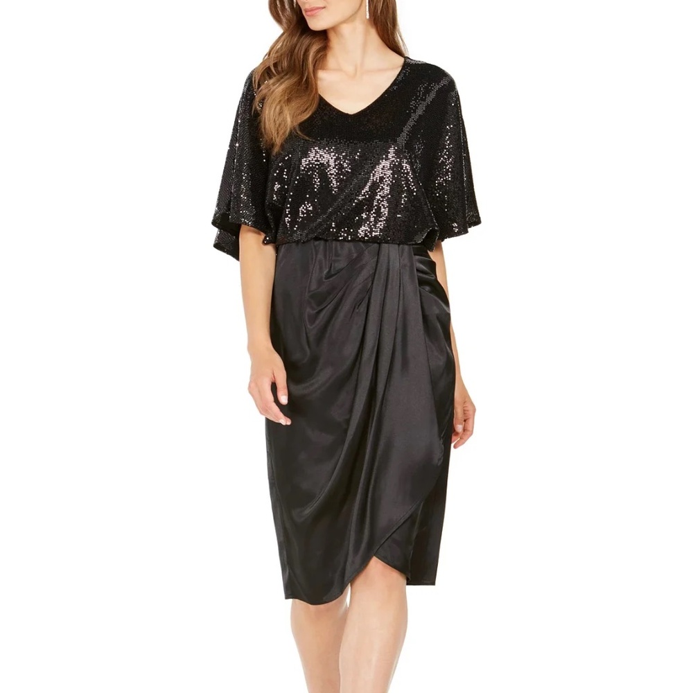 28Th & Park Women's Black Sequined Sheath Evening Dress Black Size 10.